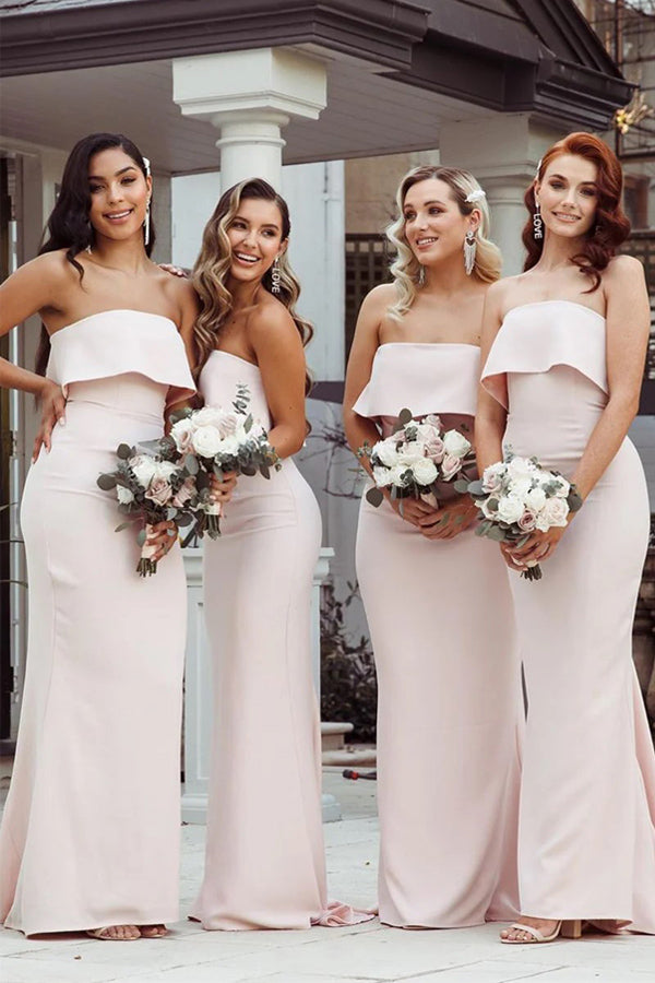Mermaid Floor-Length Strapless Pink Bridesmaid Dress BD134-Pgmdress