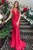 Mermaid Halter Neck Red Long Prom Dress with Backless PSK497