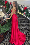 Mermaid Halter Neck Red Long Prom Dress with Backless PSK497-Pgmdress