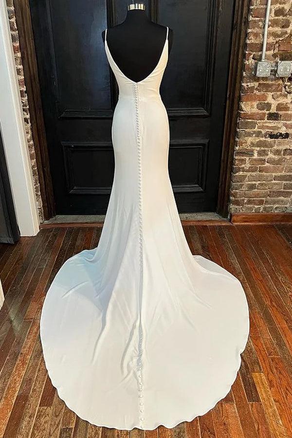 Mermaid Ivory Cowl Neck Backless Long Wedding Dress with Slit WD627-Pgmdress