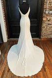 Mermaid Ivory Cowl Neck Backless Long Wedding Dress with Slit WD627-Pgmdress