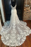 Mermaid Ivory Floral Lace V-Neck Long Wedding Dress Bridal Gown WD626 - Pgmdress