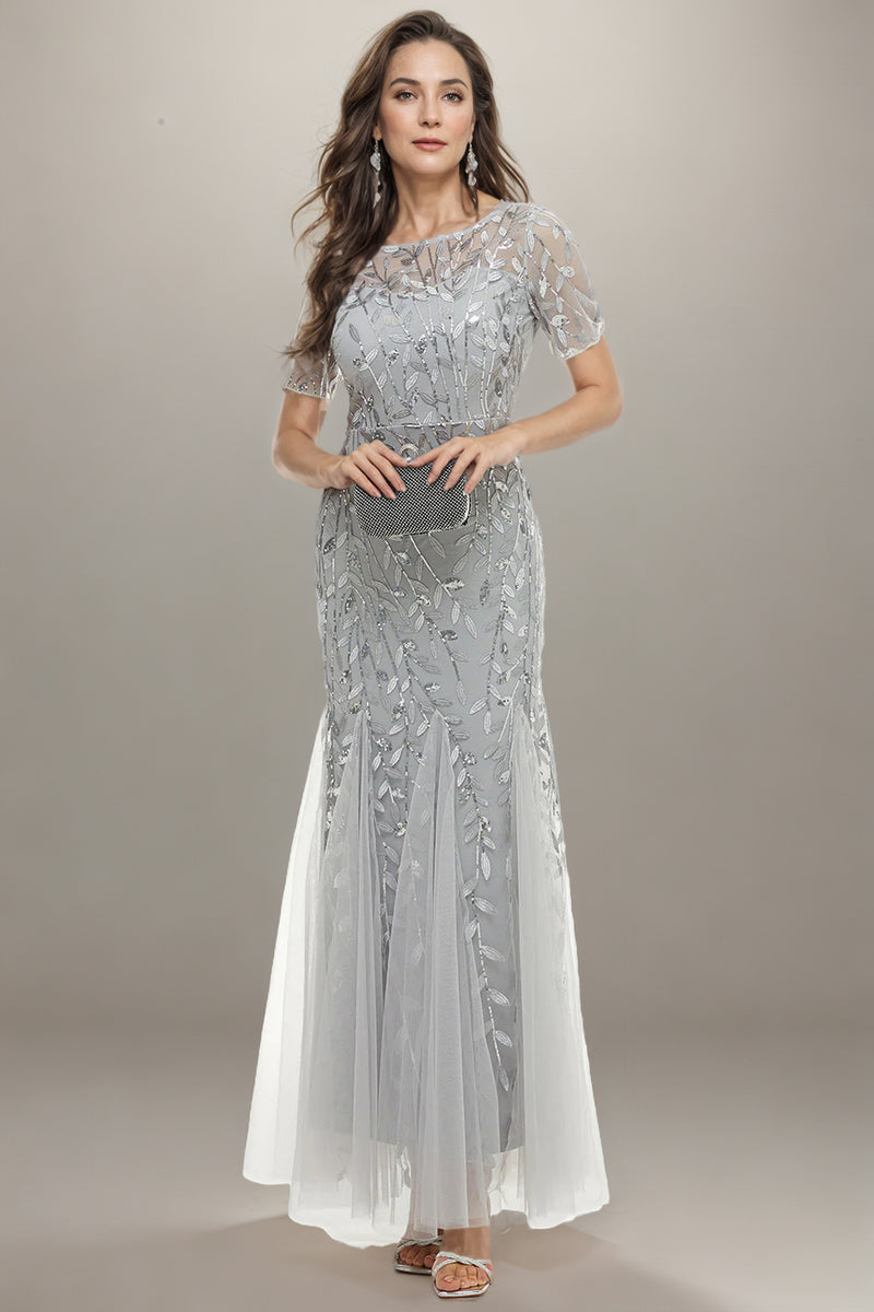 Mermaid Leaves Lace Mother Dress with Short Sleeves