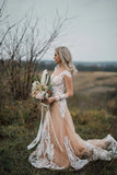 Mermaid Long Sleeves Bohemian Wedding Dresses With Appliques WD696-Pgmdress