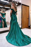 Mermaid Off Shoulder Satin Lace Long Prom Dress Formal Evening Dress  PSK375-Pgmdress