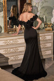 Mermaid Off The Shoulder Black Long Prom/Evening Dress With Split PSK267-Pgmdress