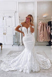 Mermaid Off The Shoulder Bohemian Wedding Dress With Court Train-Pgmdress