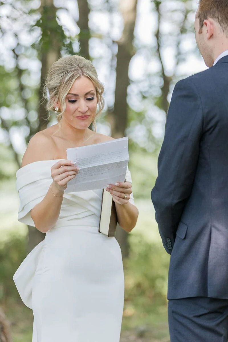 Mermaid Off the Shoulder Forest Wedding Dress with Big Bowknot WD776-Pgmdress