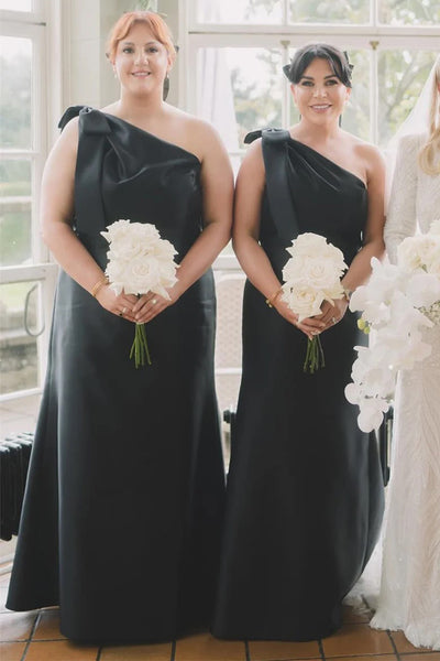 Mermaid One-Shoulder Bow Strap Black Bridesmaid Dress BD125 – Pgmdress