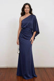 Mermaid One Shoulder Navy Blue Long Mother of the Bride Dress