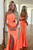 Mermaid One Shoulder Orange Prom Evening Dress With Split  PSK445-Pgmdress