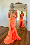 Mermaid One Shoulder Orange Prom Evening Dress With Split  PSK445-Pgmdress