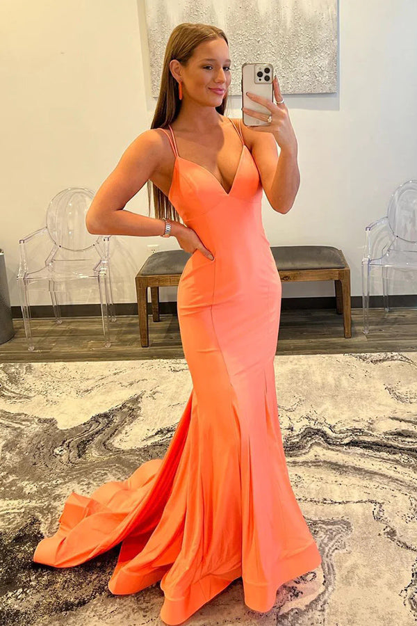 Mermaid Orange Tight Long Prom Dress Formal Gown PSK541-Pgmdress