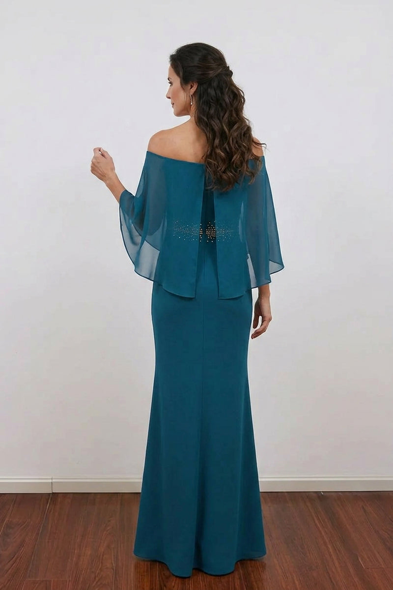 Mermaid Peacock Blue Beaded Mother of the Bride Dress with 3D Flower-Pgmdress