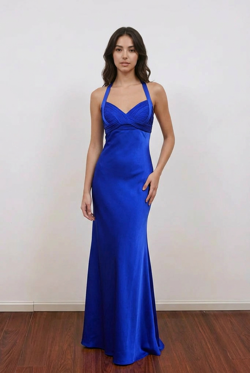 Mermaid Pleated Bodice Satin Royal Blue Prom Dress Formal Dress-Pgmdress