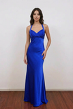 Mermaid Pleated Bodice Satin Royal Blue Prom Dress Formal Dress-Pgmdress