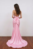 Mermaid Plunge Neck Pink Open Back Long Prom Dress Party Dress-Pgmdress