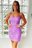 Mermaid Purple Bodycon Lace Up Short Lace Homecoming Dress  PD473
