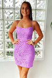 Mermaid Purple Bodycon Lace Up Short Lace Homecoming Dress  PD473-Pgmdress