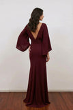 Mermaid Ruched Burgundy Mother of the Bride Dress with Sleeves-Pgmdress