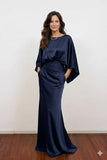Mermaid Ruched Burgundy Mother of the Bride Dress with Sleeves-Pgmdress