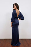 Mermaid Ruched Burgundy Mother of the Bride Dress with Sleeves-Pgmdress