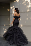 Mermaid Ruffled Off The Shoulder Black Wedding Dress Bridal Gown