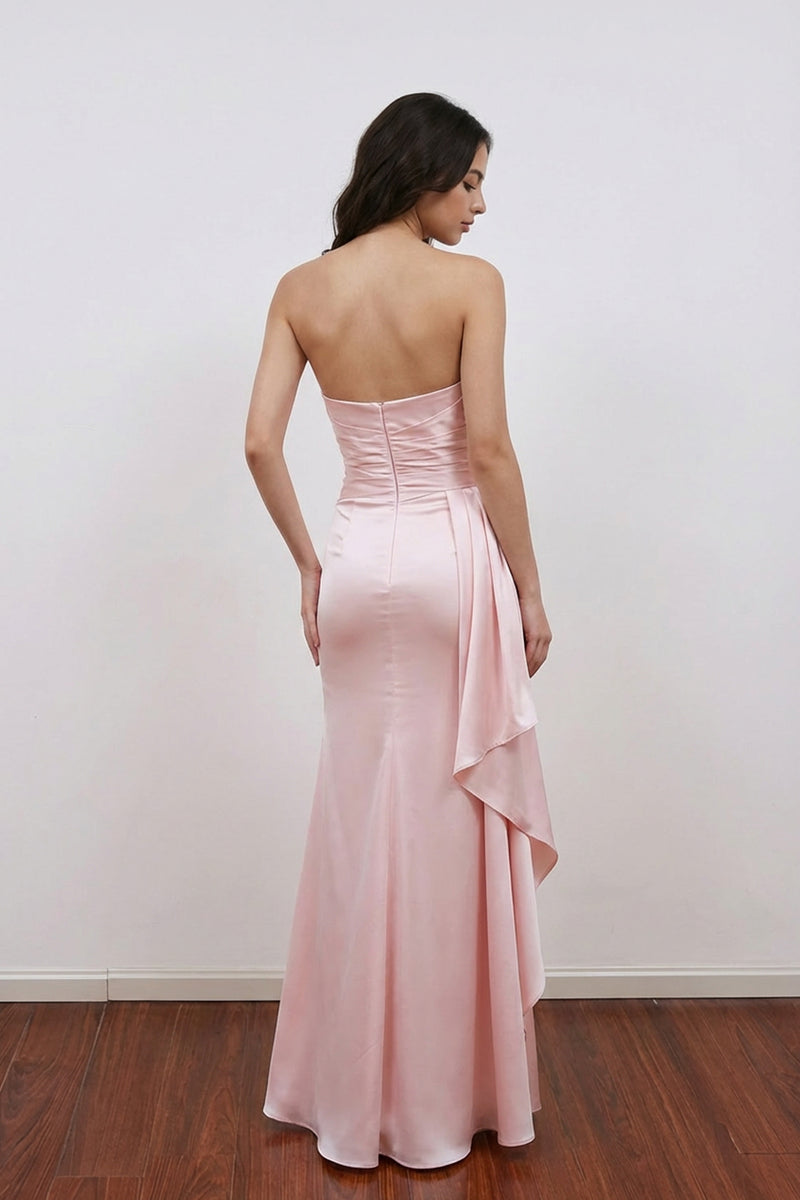 Mermaid Satin Ruffle Split Pretty Party Dress Pink Prom Dress-Pgmdress