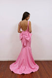 Mermaid Satin Square Backless Formal Party Prom Dress With Bow-Pgmdress