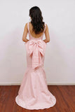 Mermaid Satin Square Backless Formal Party Prom Dress With Bow-Pgmdress