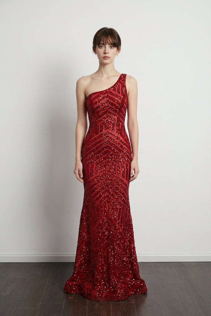 Mermaid Sequin Hot Pink One Shoulder Prom Dress Evening Dress US2 / Burgundy Mermaid Sequin Hot Pink One Shoulder Prom Dress Evening Dress US2 / Burgundy