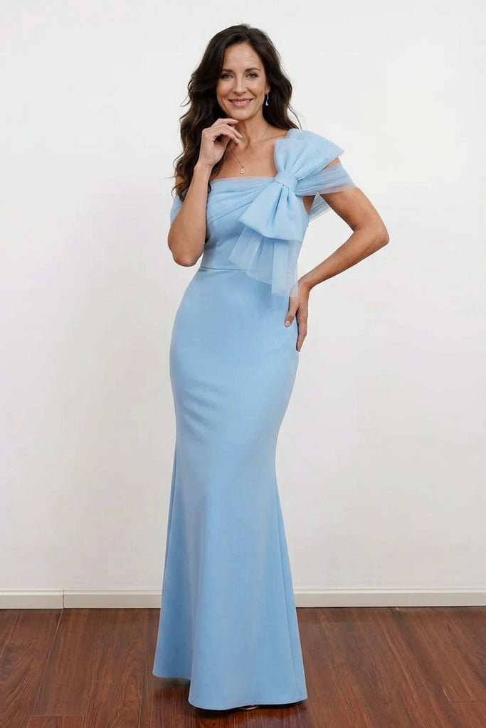 Mermaid Sky Blue Long Mother of the Bride Dress with Bow US18 / Sky Blue