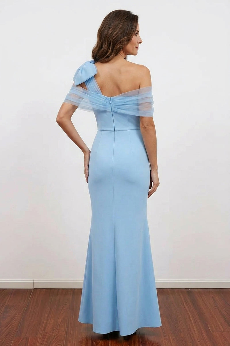 Mermaid Sky Blue Long Mother of the Bride Dress with Bow-Pgmdress