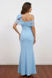 Mermaid Sky Blue Long Mother of the Bride Dress with Bow-Pgmdress