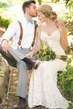 Mermaid Spaghetti Straps Backless Elegant Ivory Long Wedding Dress-Pgmdress