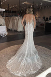 Mermaid Square Neck Tulle Lace Wedding Dress With Sweep Train WD791-Pgmdress