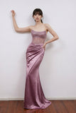 Mermaid Strapless Crystal Satin Fitted Prom Dress Evening Dress-Pgmdress