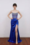 Mermaid Strapless Crystal Satin Fitted Prom Dress Evening Dress-Pgmdress