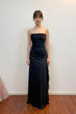 Mermaid Strapless Empire-Waist Pleats Appliques Black Prom Dress-Pgmdress