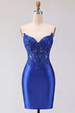 Mermaid Strapless Royal Blue Corset Tight Lace Homecoming Dress-Pgmdress