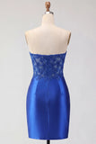 Mermaid Strapless Royal Blue Corset Tight Lace Homecoming Dress-Pgmdress