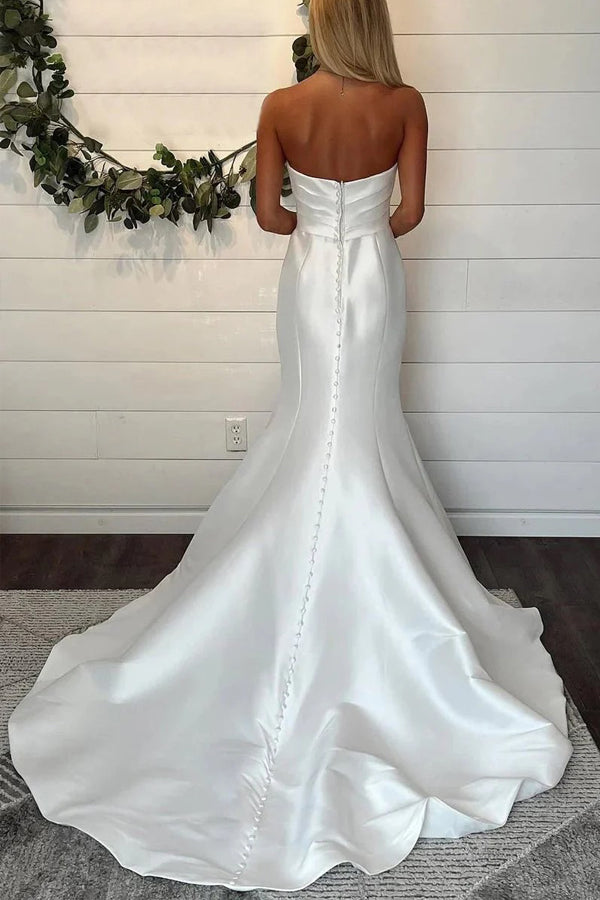 Mermaid Strapless Satin Wedding Dresses Modest Bridal Gown WD775-Pgmdress