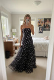 Mermaid Strapless Tiered Ruffles Floor Length Prom Dress Polka Dot Dress-Pgmdress