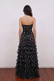 Mermaid Strapless Tiered Ruffles Floor Length Prom Dress Polka Dot Dress-Pgmdress