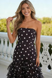 Mermaid Strapless Tiered Ruffles Floor Length Prom Dress Polka Dot Dress-Pgmdress
