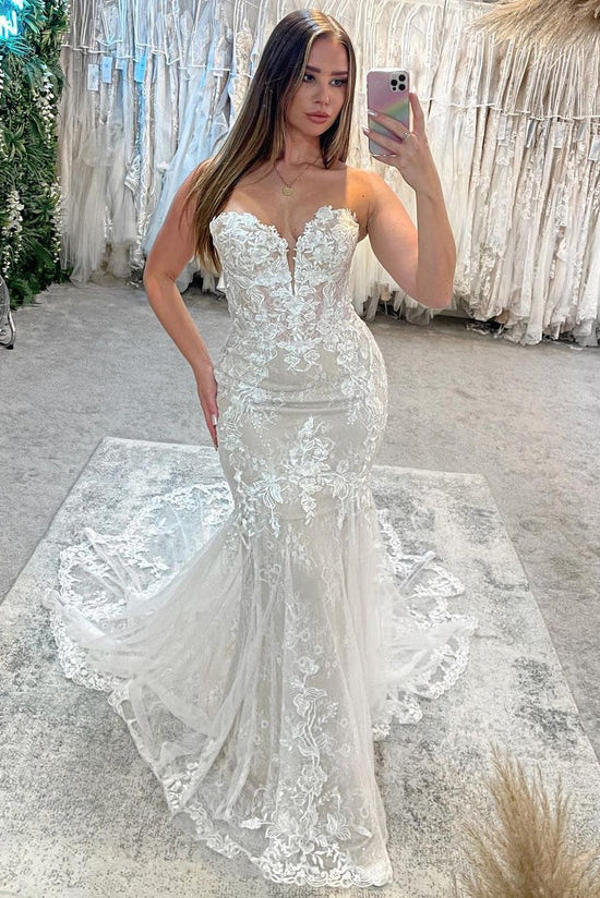 Mermaid Sweetheart Lace Appliques Elegant Wedding Dresses WD671-Pgmdress