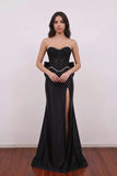 Mermaid Sweetheart Satin Sweep Train Black Prom Dress with Beads-Pgmdress