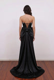 Mermaid Sweetheart Satin Sweep Train Black Prom Dress with Beads-Pgmdress