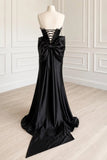 Mermaid Sweetheart Satin Sweep Train Black Prom Dress with Beads-Pgmdress