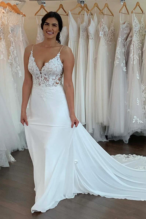 Mermaid/Trumpet Straps Appliques Bohemian Pluse Size Wedding Dress WD663-Pgmdress